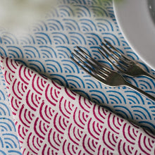 Load image into Gallery viewer, Close up of the Catherine block print tablecloth
