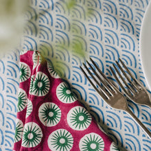 Load image into Gallery viewer, Indian block print Valentine napkins on Catherine tablecloth
