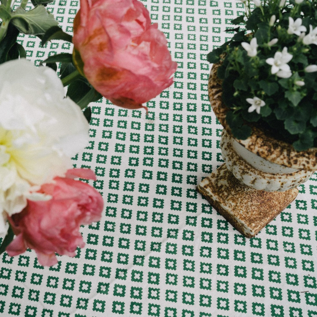 Green Pietronella Indian block print tablecloth with flowers